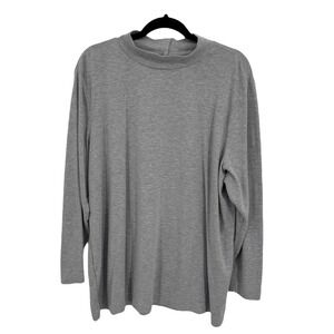 LOFT‎ Plus Women's 24/26 Gray Long Sleeve Mock Neck Button Back Top Minimalist